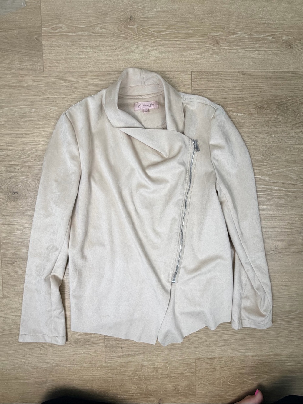 Philosophy Light Cream Asymmetrical Zip Leather Jacket
